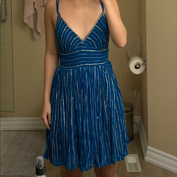 Free People Blue Gold Sequin Dress size 4 - Picture 5 of 5